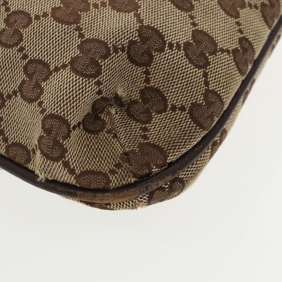 GUCCI GG Canvas Shoulder Bag Beige Dark Brown Silver 122793 ti2385