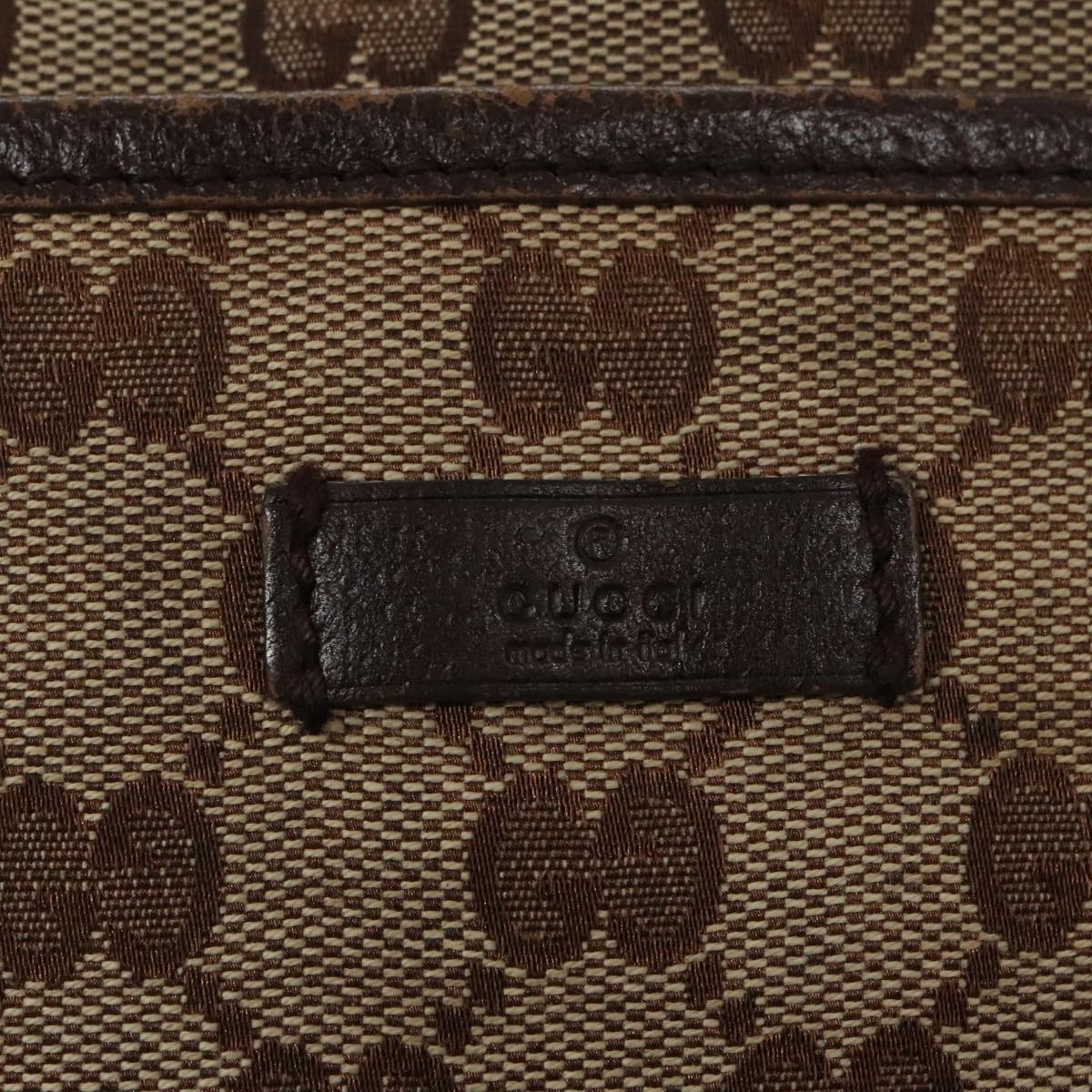 GUCCI GG Canvas Shoulder Bag Beige Dark Brown Silver 122793 ti2385