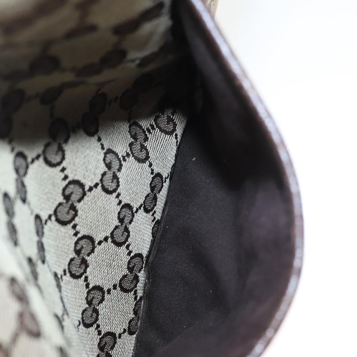 GUCCI GG Canvas Shoulder Bag Beige Dark Brown Silver 122793 ti2385