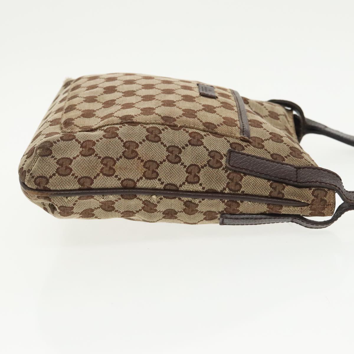 GUCCI GG Canvas Shoulder Bag Beige Dark Brown Silver 122793 ti2385