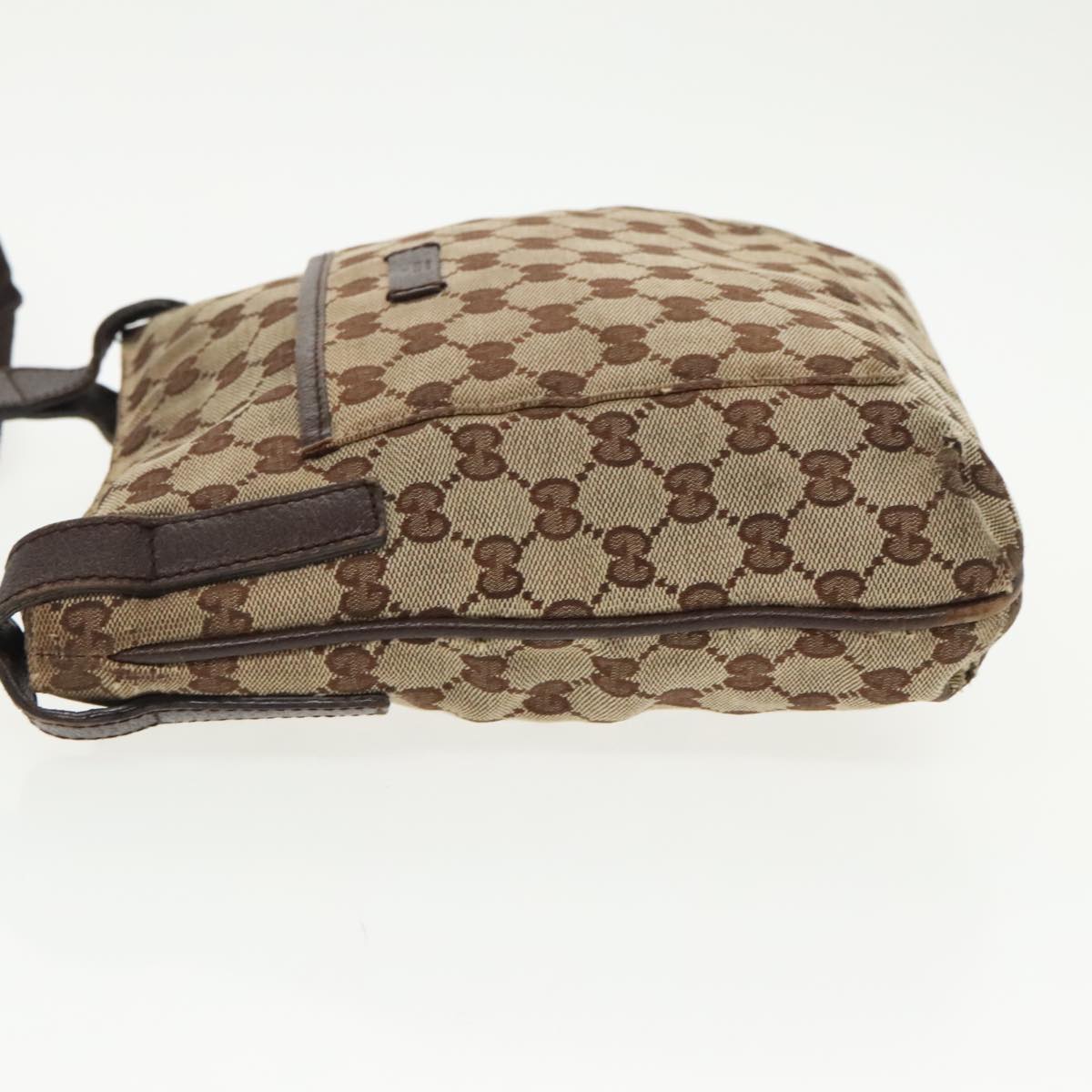 GUCCI GG Canvas Shoulder Bag Beige Dark Brown Silver 122793 ti2385