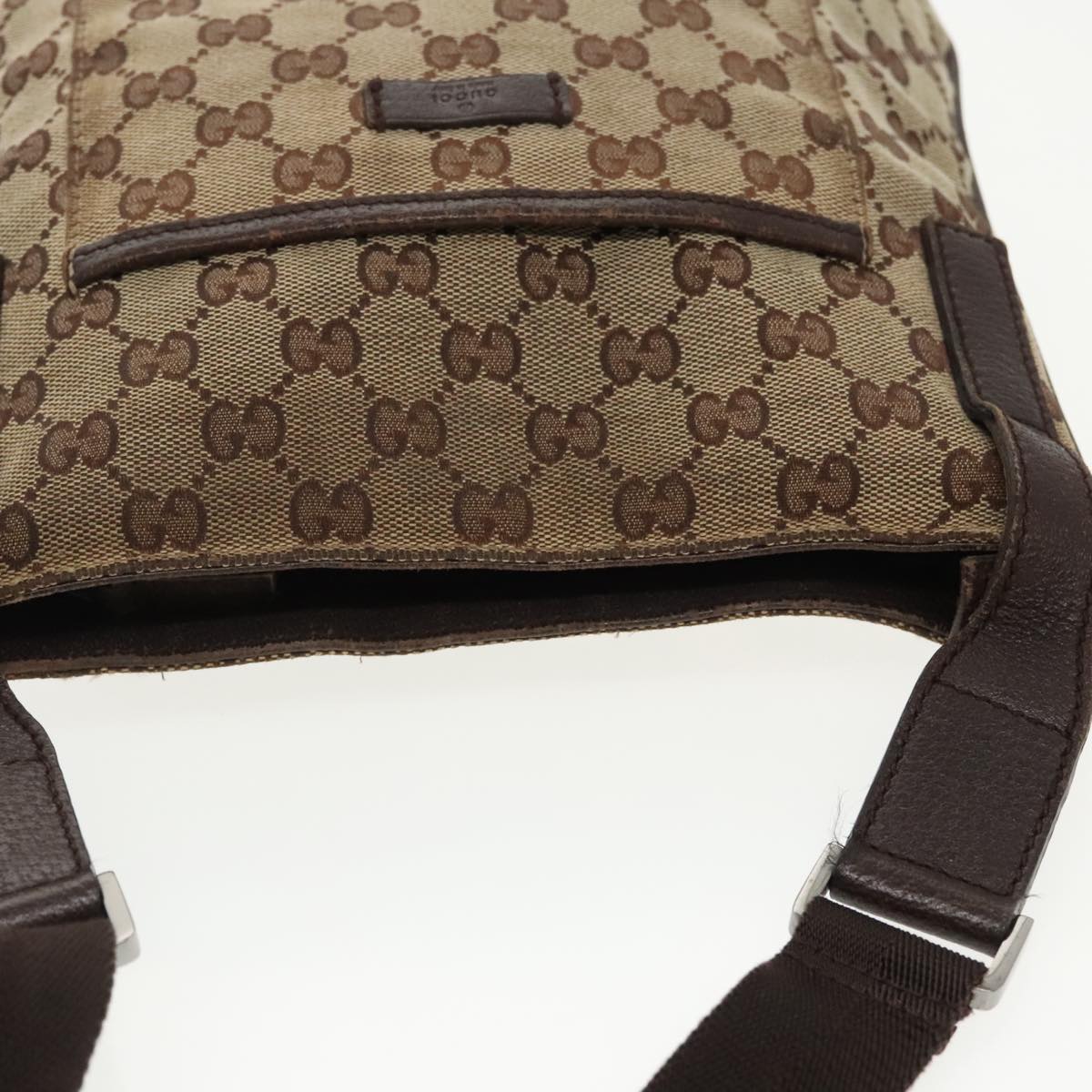 GUCCI GG Canvas Shoulder Bag Beige Dark Brown Silver 122793 ti2385