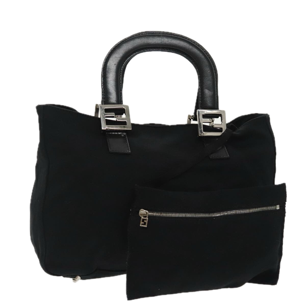 FENDI Hand Bag Nylon Black Silver ti2387