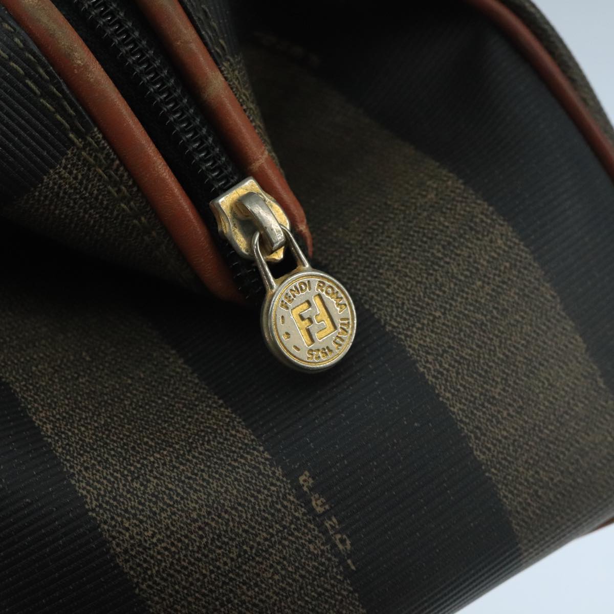 FENDI Pecan Canvas Hand Bag Brown Black ti2610