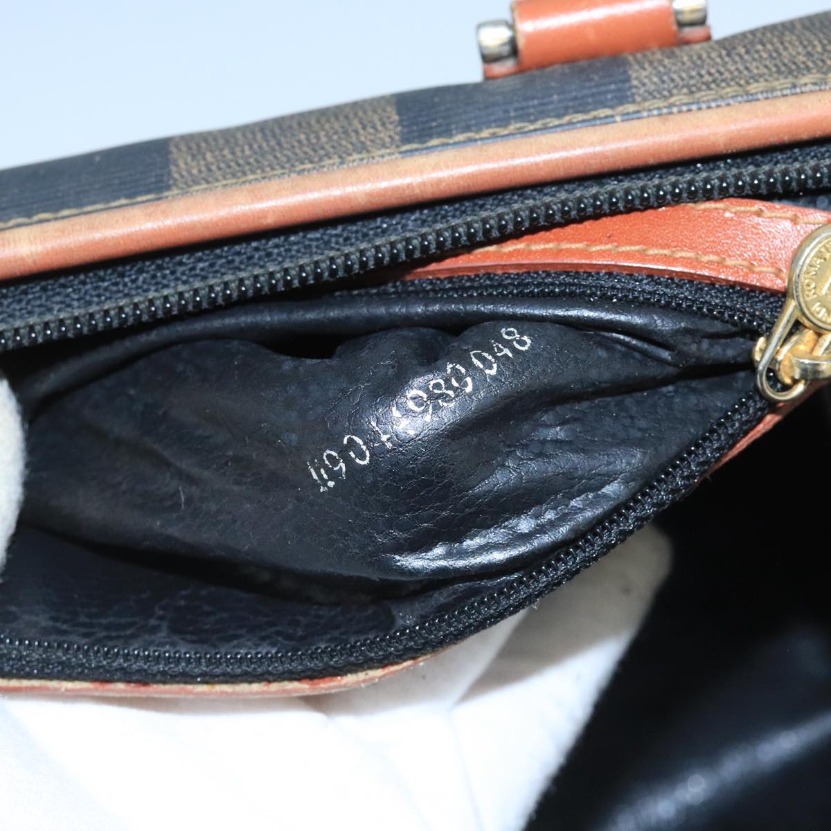 FENDI Pecan Canvas Hand Bag Brown Black ti2610