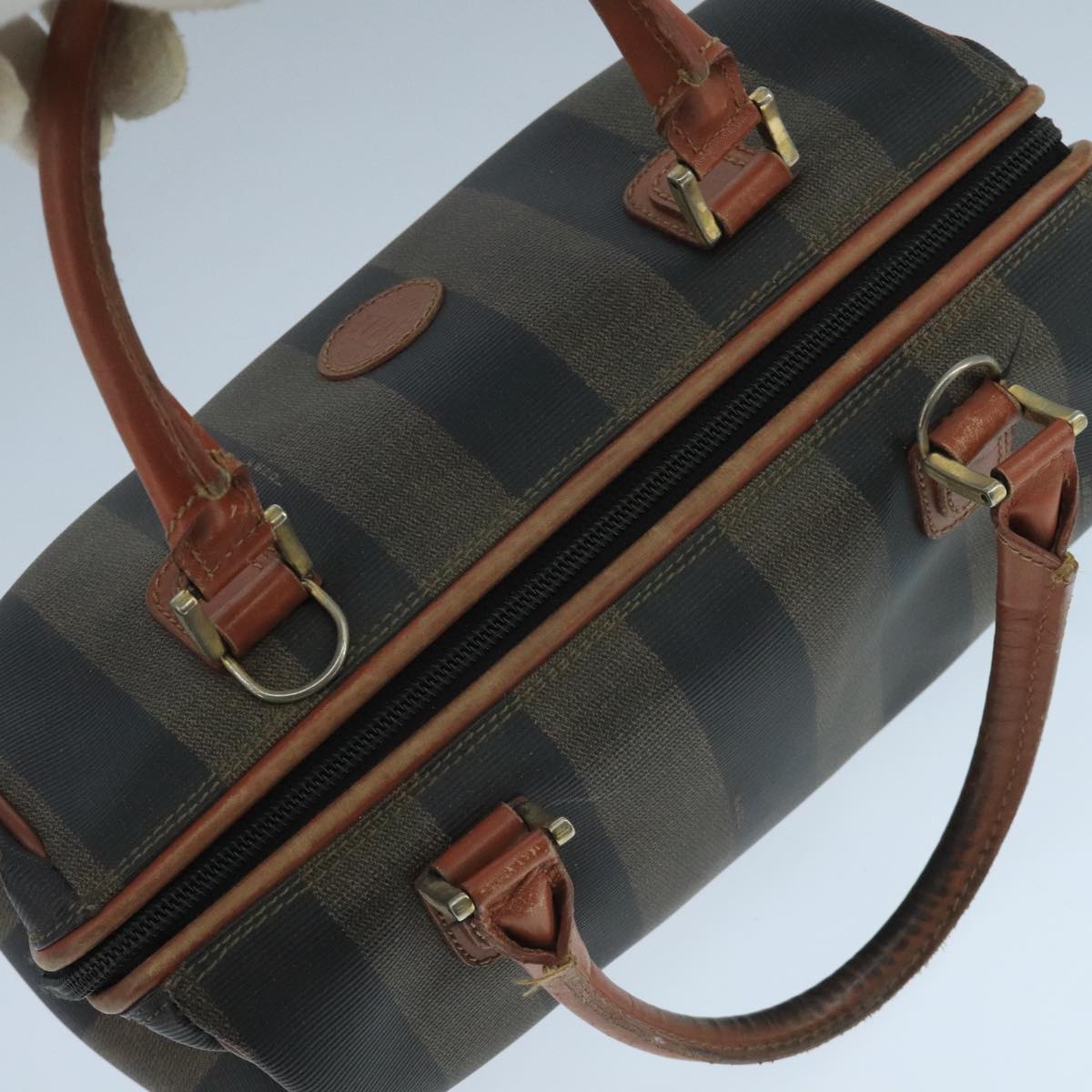 FENDI Pecan Canvas Hand Bag Brown Black ti2610