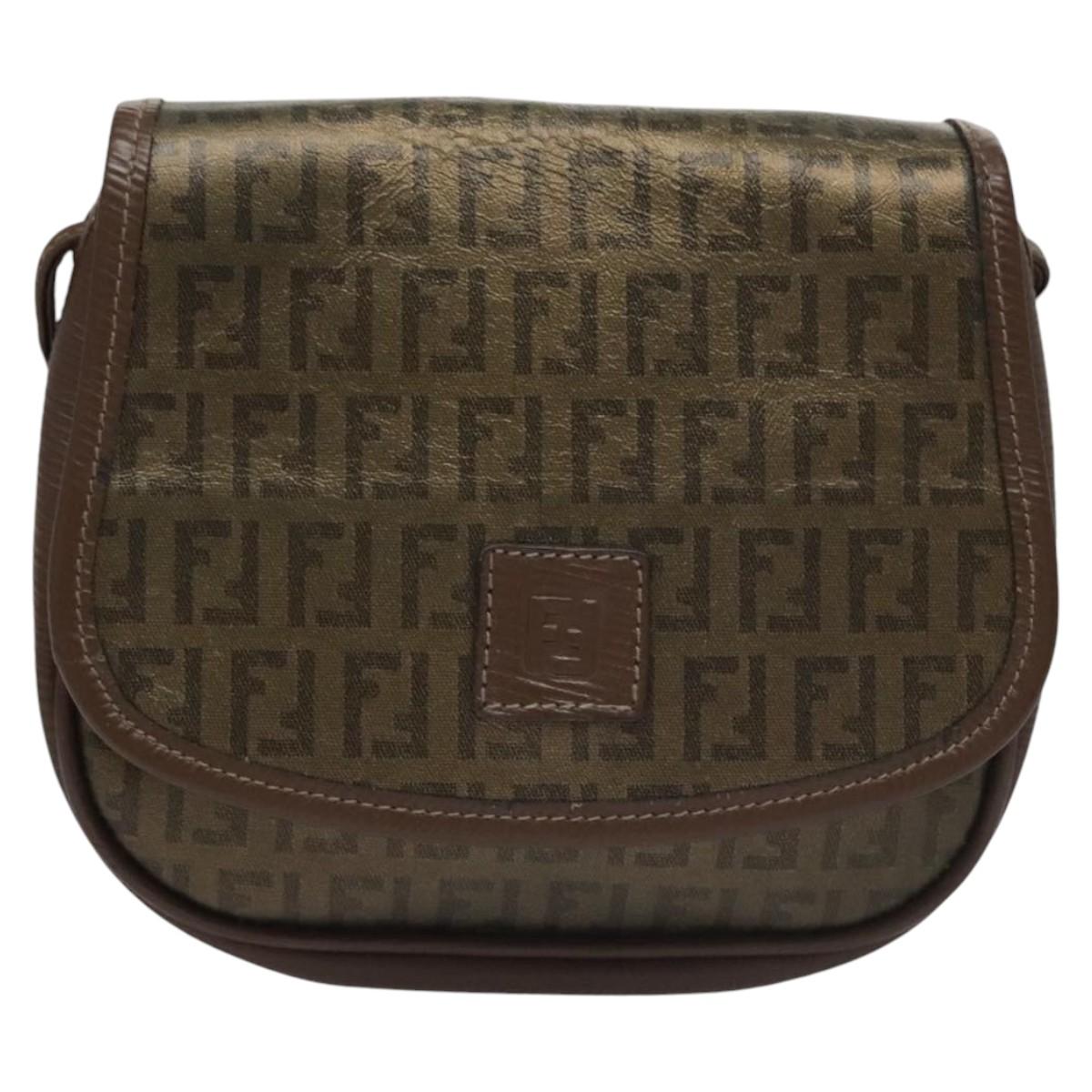 FENDI Zucchino Canvas Shoulder Bag Gold ti2659