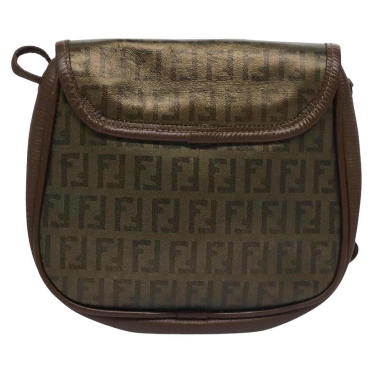 FENDI Zucchino Canvas Shoulder Bag Gold ti2659