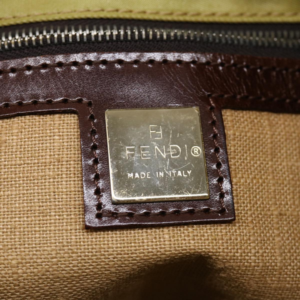 FENDI Tote Bag Nylon Leather Khaki ti665