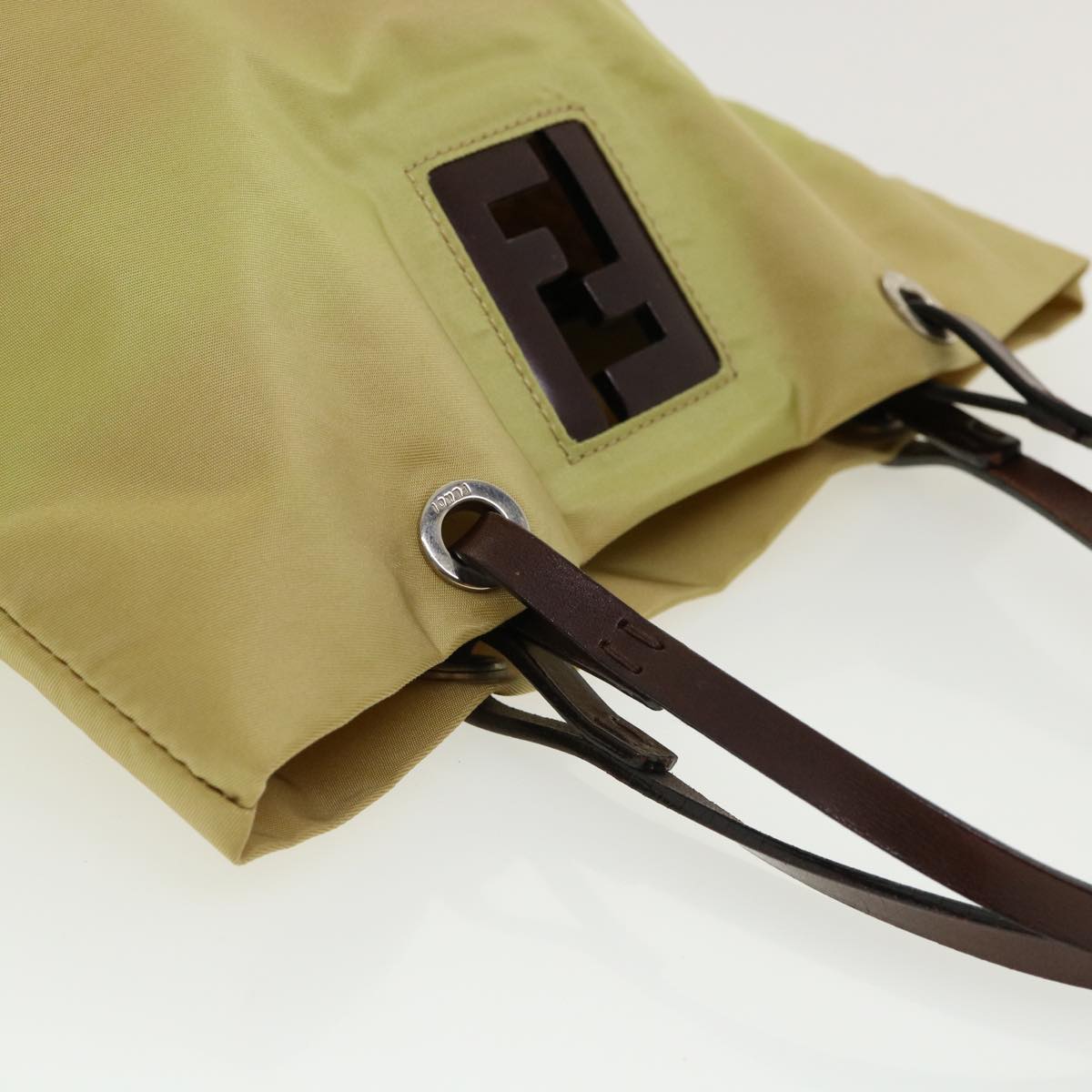 FENDI Tote Bag Nylon Leather Khaki ti665