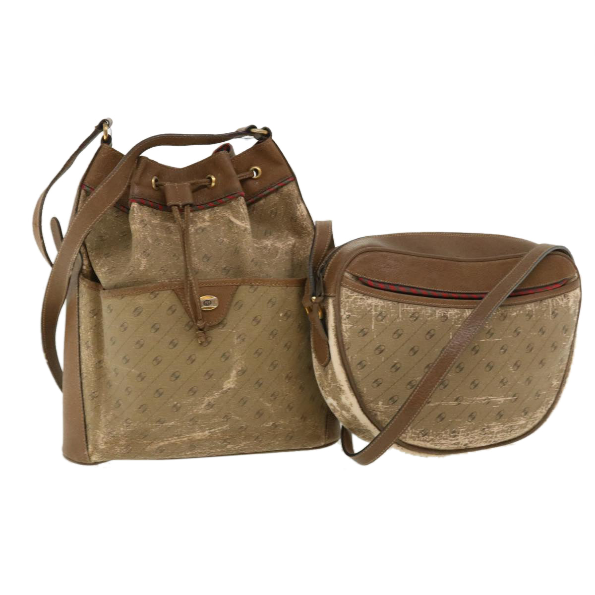 GUCCI Shoulder Bag PVC Leather 2Set Beige ti780