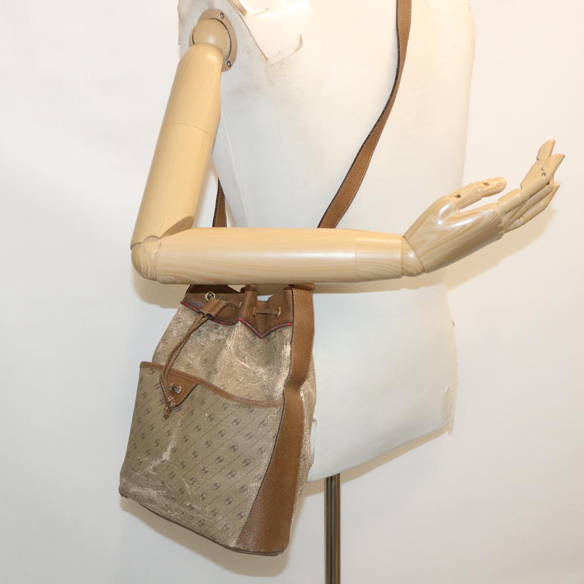 GUCCI Shoulder Bag PVC Leather 2Set Beige ti780