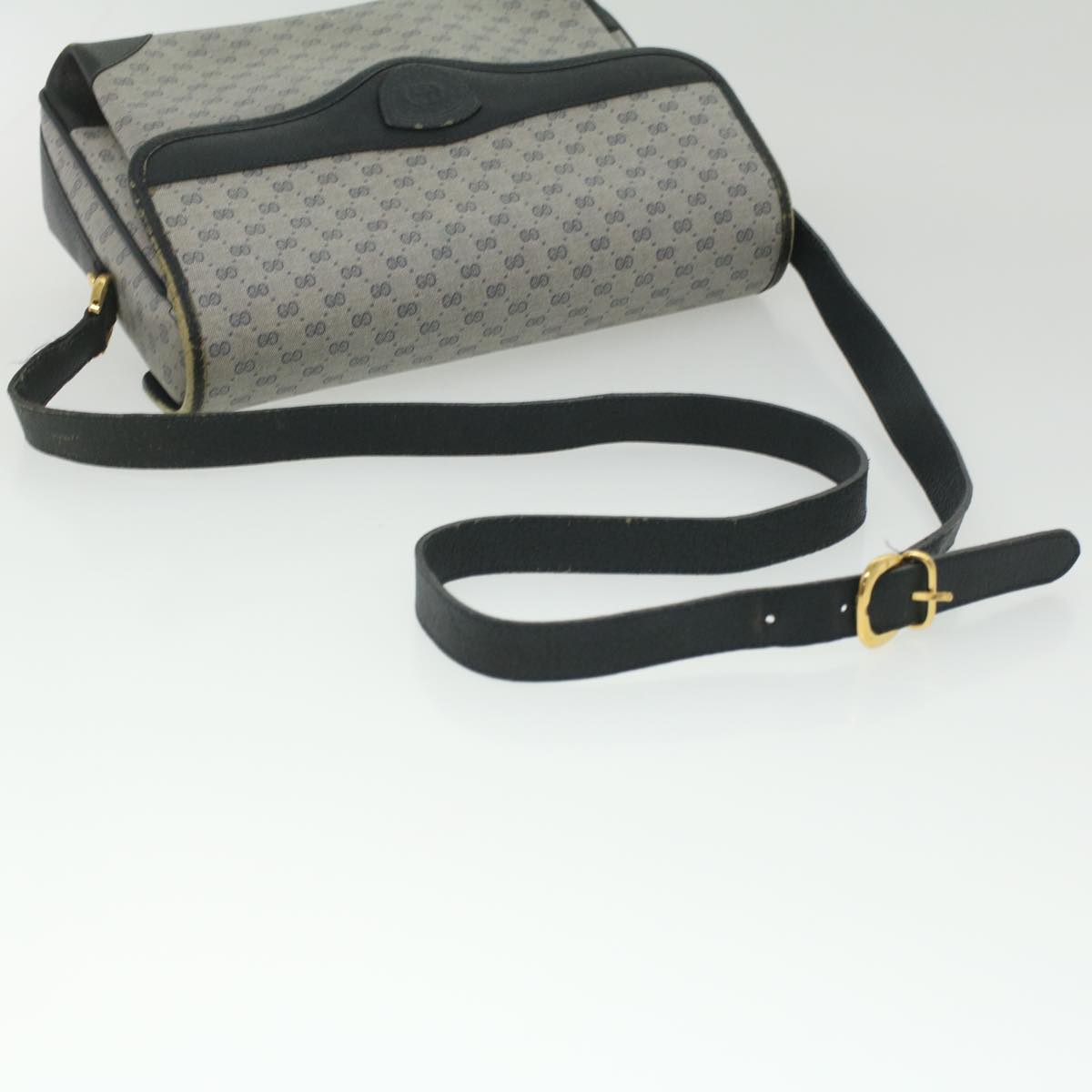 GUCCI Micro GG Canvas Shoulder Bag PVC Leather Navy ti884