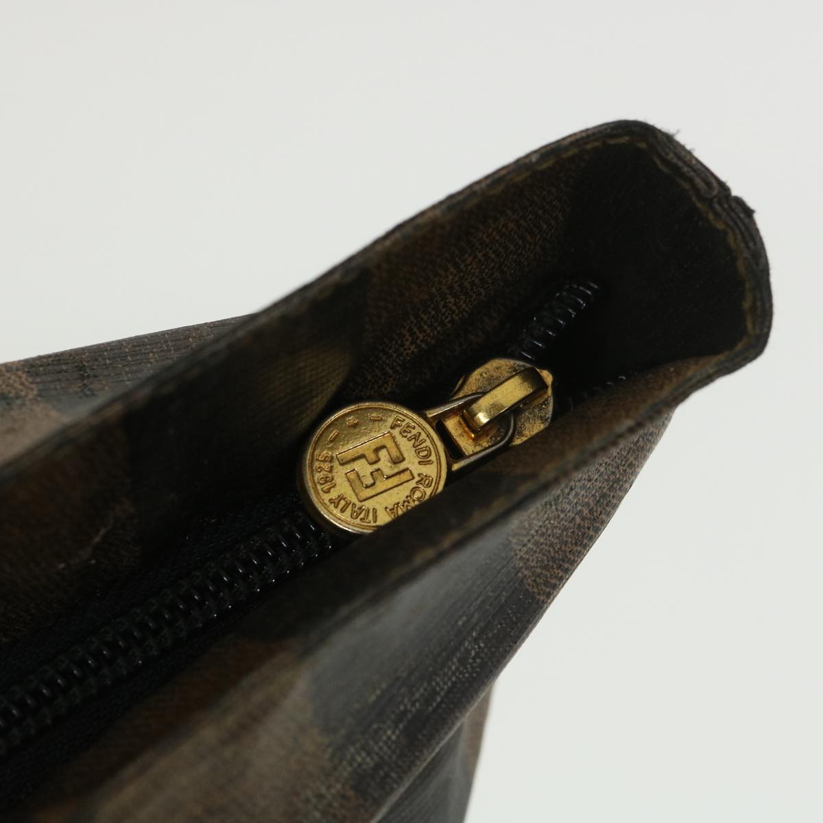 FENDI Pecan Canvas Hand Bag Nylon Black Brown ti988