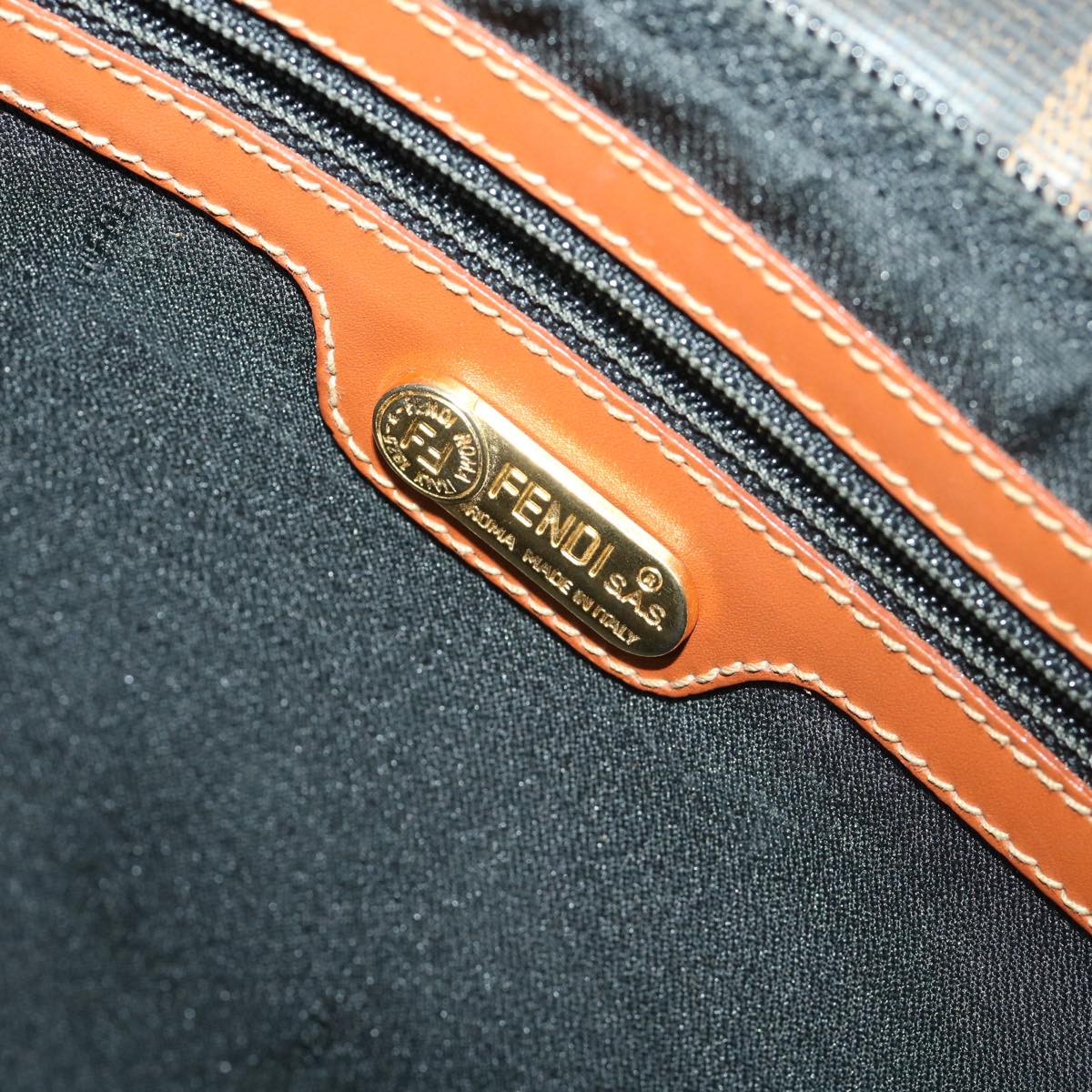 FENDI Pecan Canvas Hand Bag Nylon Black Brown ti988