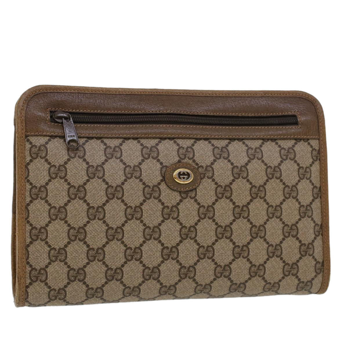 GUCCI GG Canvas Clutch Bag PVC Leather Beige 41.01.037 uy122