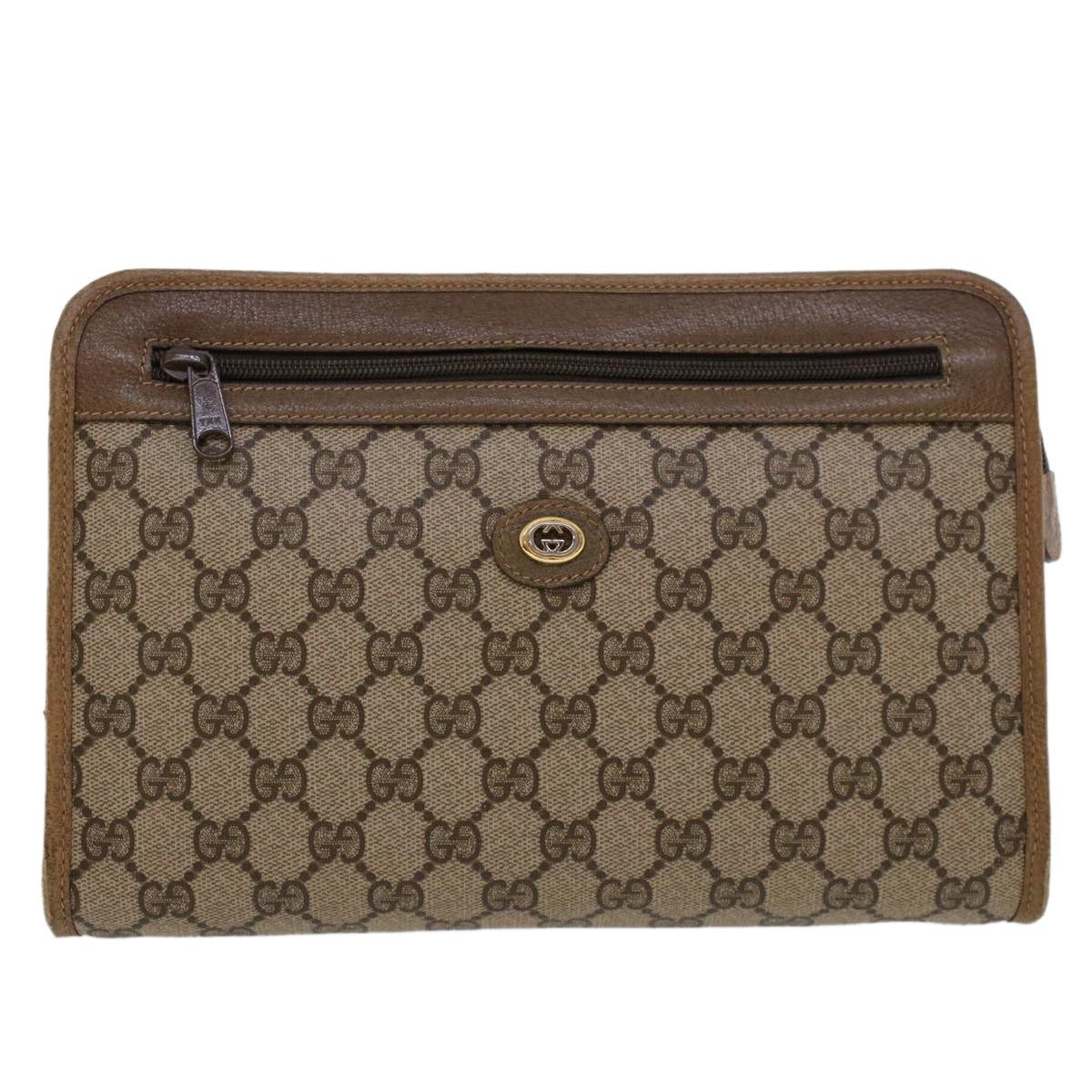 GUCCI GG Canvas Clutch Bag PVC Leather Beige 41.01.037 uy122