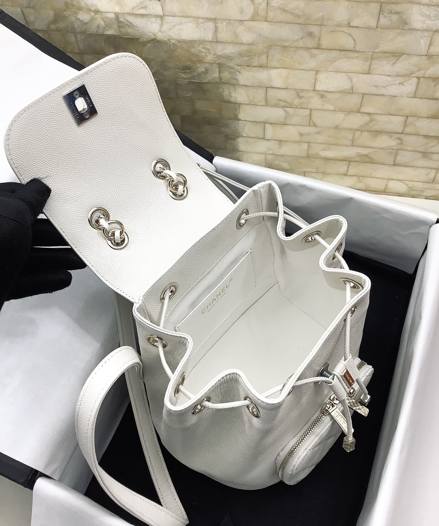 CHLSmall Affinity Backpack White For Women, Women’s Bags 9.8in/25cm