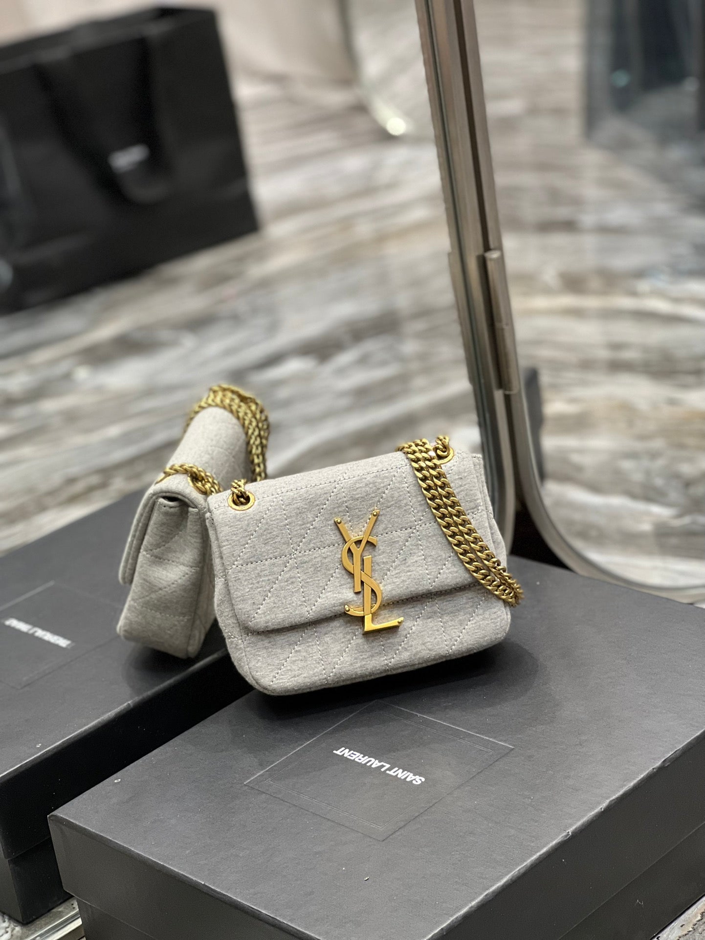 GLAMI Jamie Mini Chain Bag Grey For Women, Women’s Bags 6.9in/17.5cm YSL 6981622F9271407
