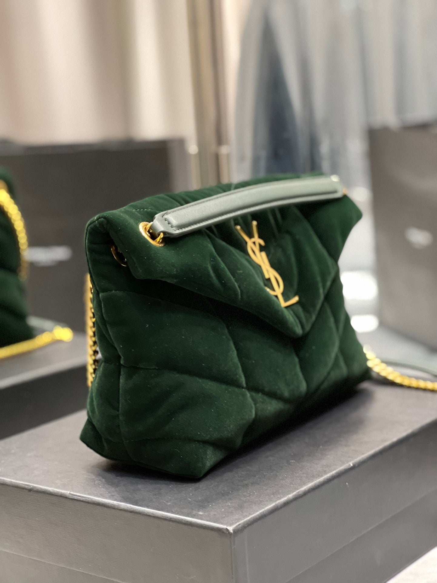 GLAMI Puffer Small Chain Bag Dark Green For Women, Women’s Bags 11.4in/29cm YSLÃ¢â‚¬Å½