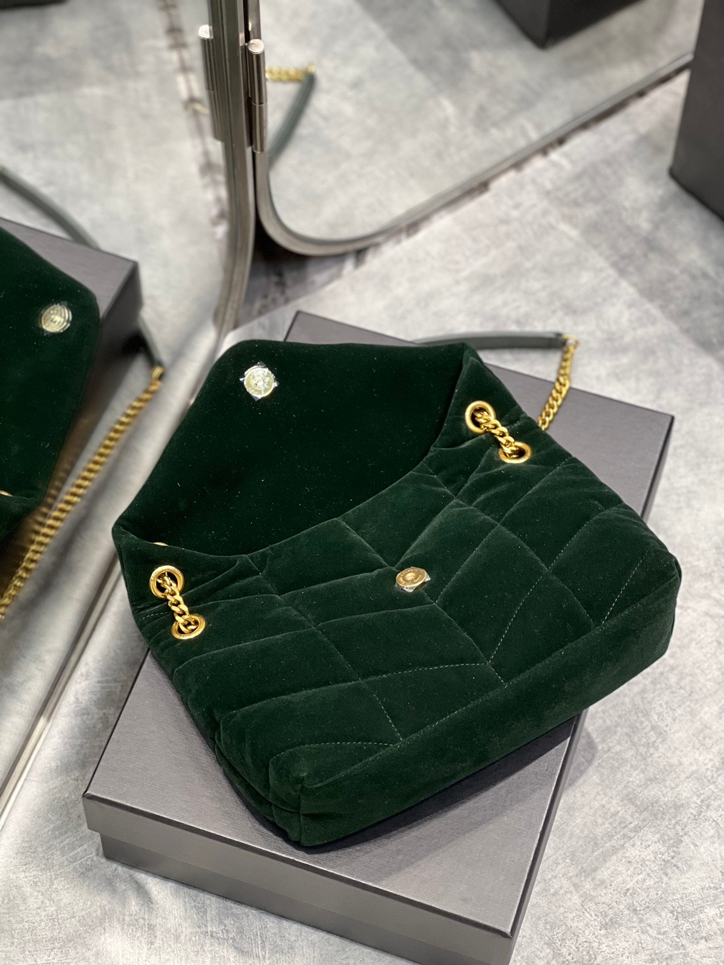 GLAMI Puffer Small Chain Bag Dark Green For Women, Women’s Bags 11.4in/29cm YSLÃ¢â‚¬Å½