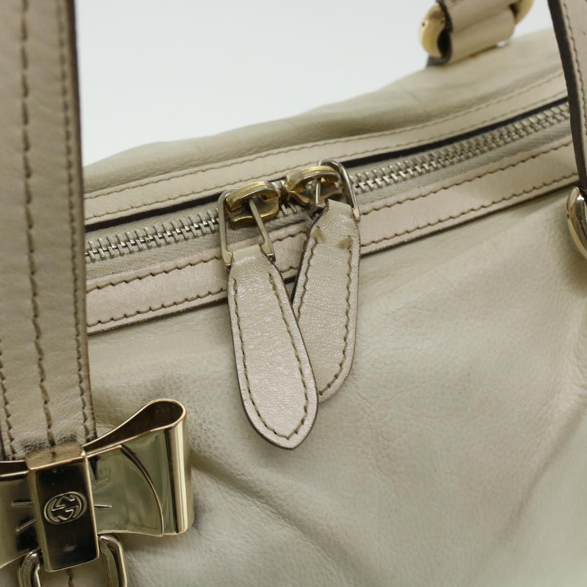 GUCCI Boston Bag Leather White 181487 yb122