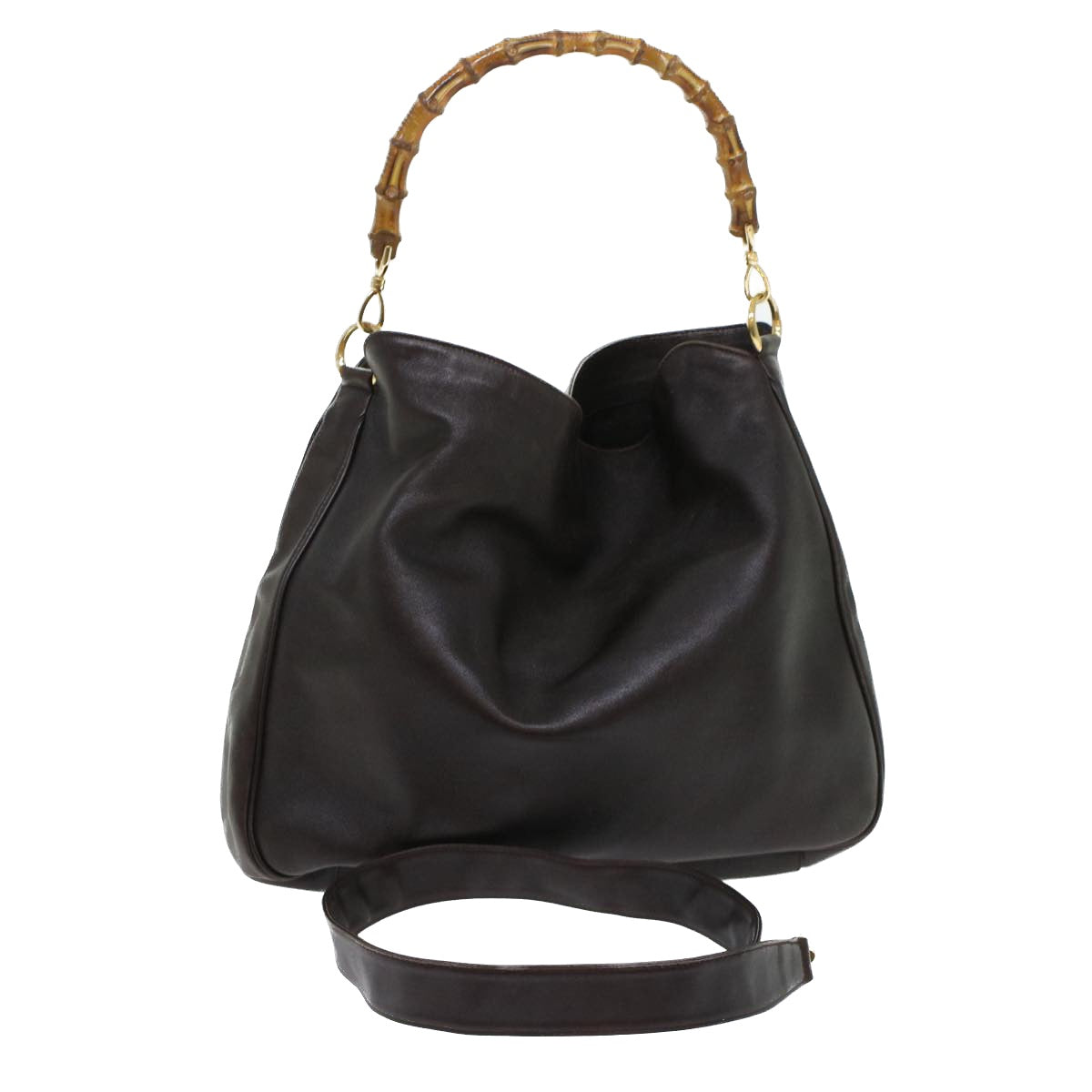 GUCCI Bamboo Hand Bag Leather 2way Shoulder Bag Brown 0011577 yb187