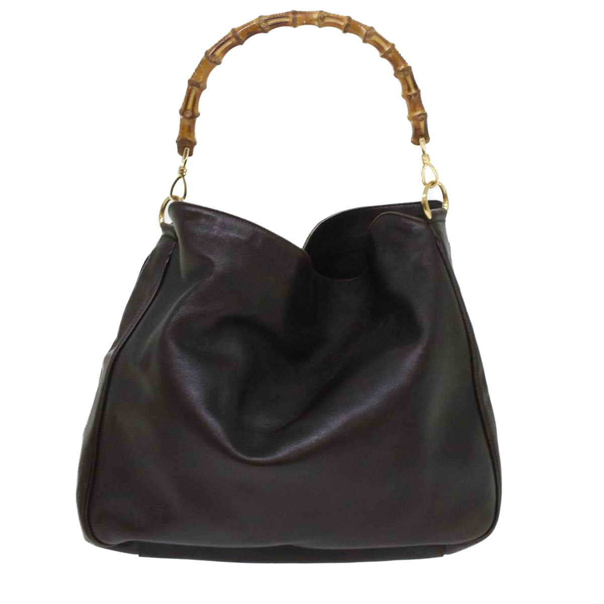 GUCCI Bamboo Hand Bag Leather 2way Shoulder Bag Brown 0011577 yb187