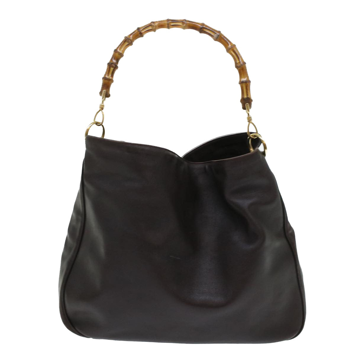 GUCCI Bamboo Hand Bag Leather 2way Shoulder Bag Brown 0011577 yb187