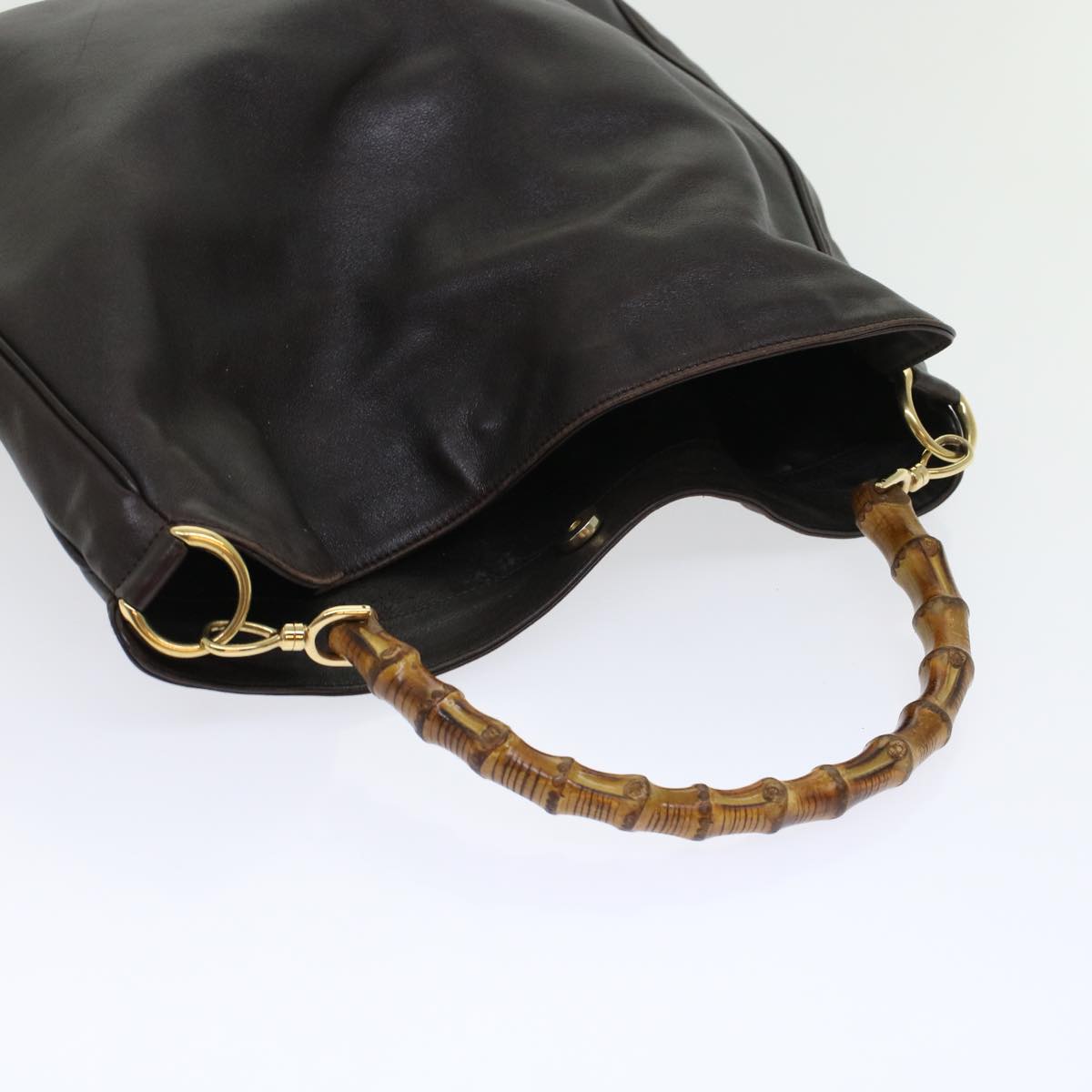 GUCCI Bamboo Hand Bag Leather 2way Shoulder Bag Brown 0011577 yb187