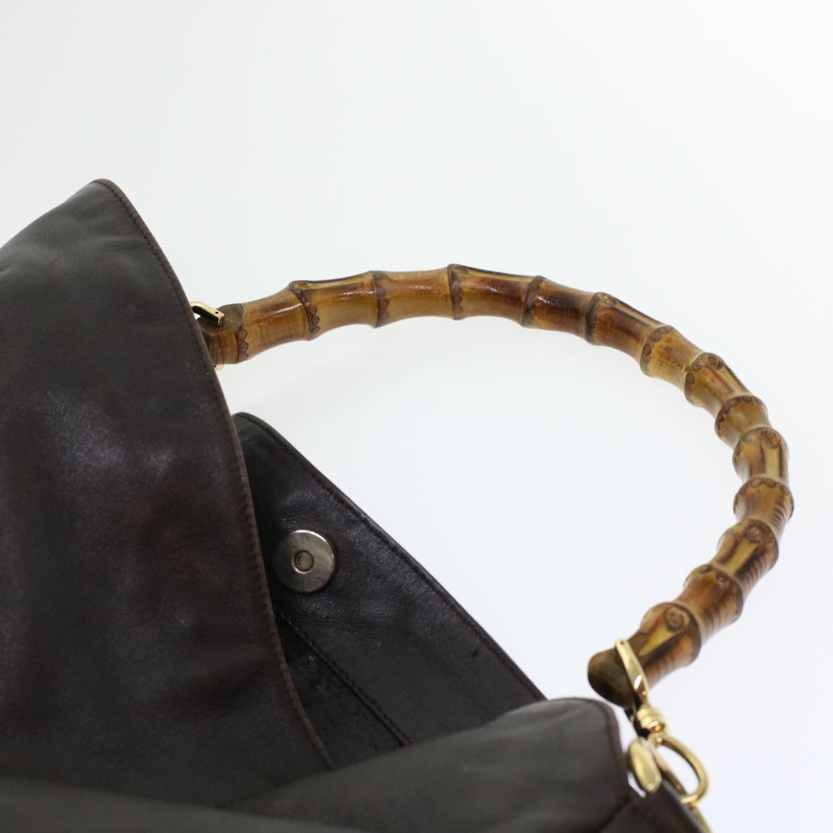 GUCCI Bamboo Hand Bag Leather 2way Shoulder Bag Brown 0011577 yb187