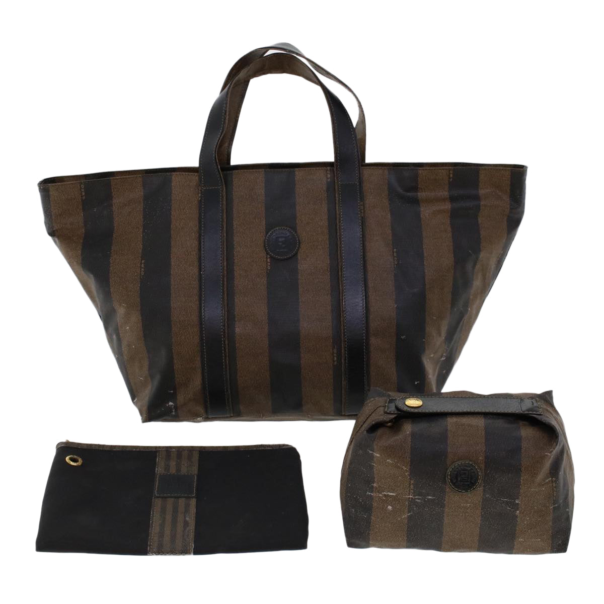 FENDI Pecan Canvas Pouch Hand Bag 3Set Black Brown yb206