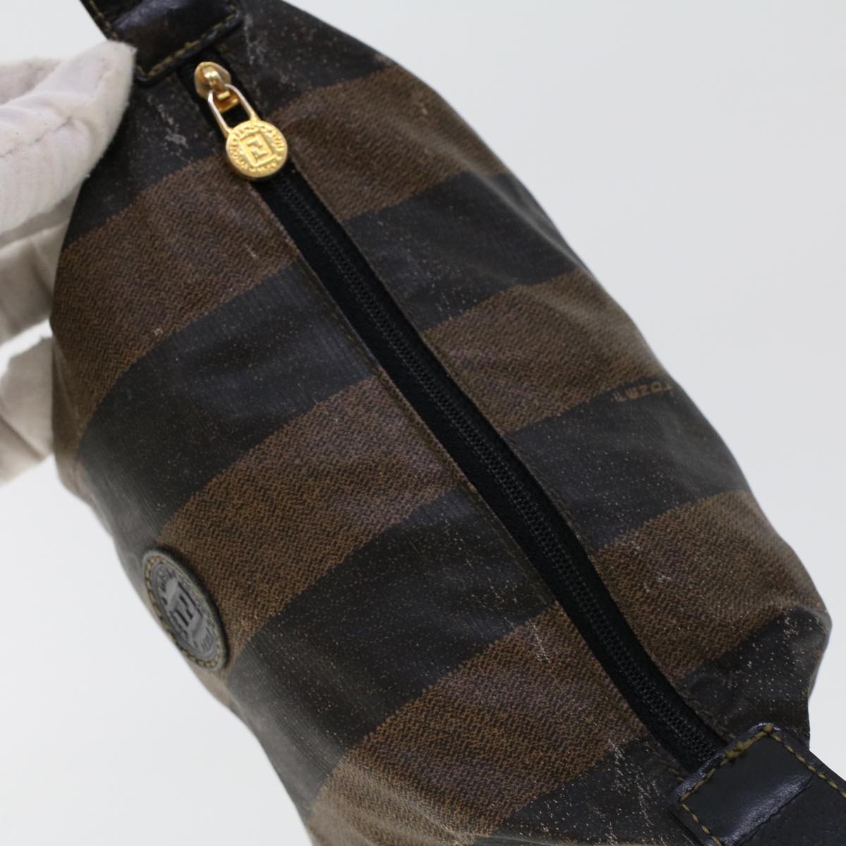 FENDI Pecan Canvas Pouch Hand Bag 3Set Black Brown yb206