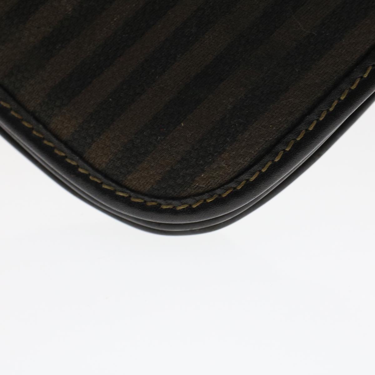 FENDI Pecan Canvas Shoulder Bag Leather Black Brown yb229