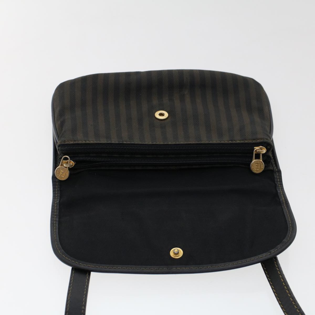 FENDI Pecan Canvas Shoulder Bag Leather Black Brown yb229