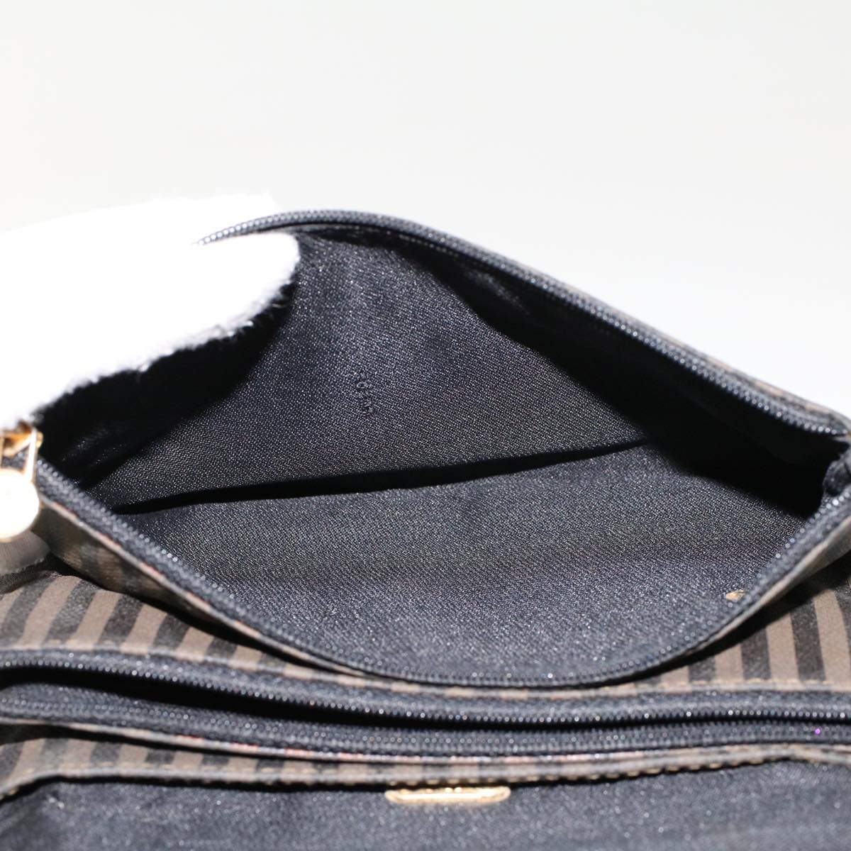 FENDI Pecan Canvas Shoulder Bag Leather Black Brown yb229