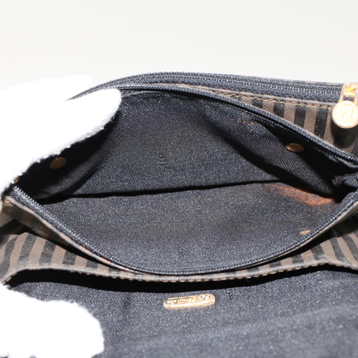 FENDI Pecan Canvas Shoulder Bag Leather Black Brown yb229