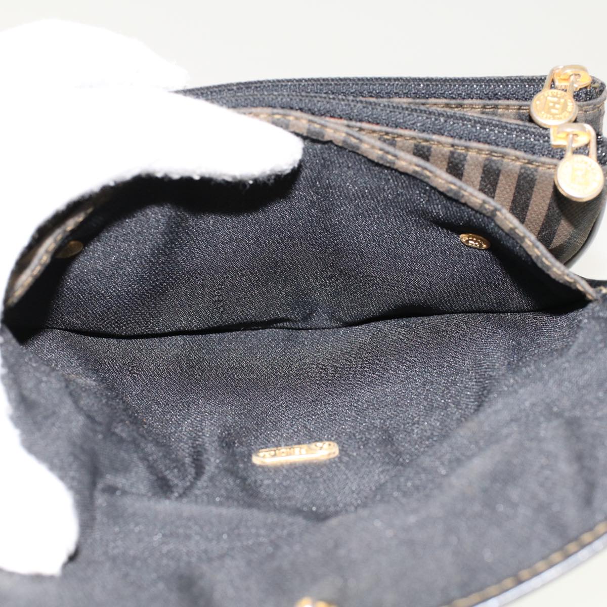 FENDI Pecan Canvas Shoulder Bag Leather Black Brown yb229
