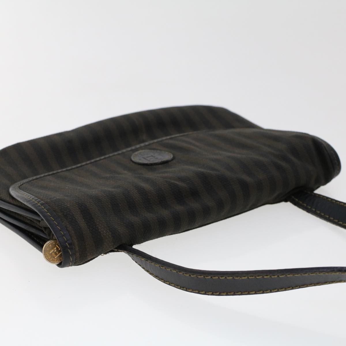 FENDI Pecan Canvas Shoulder Bag Leather Black Brown yb229