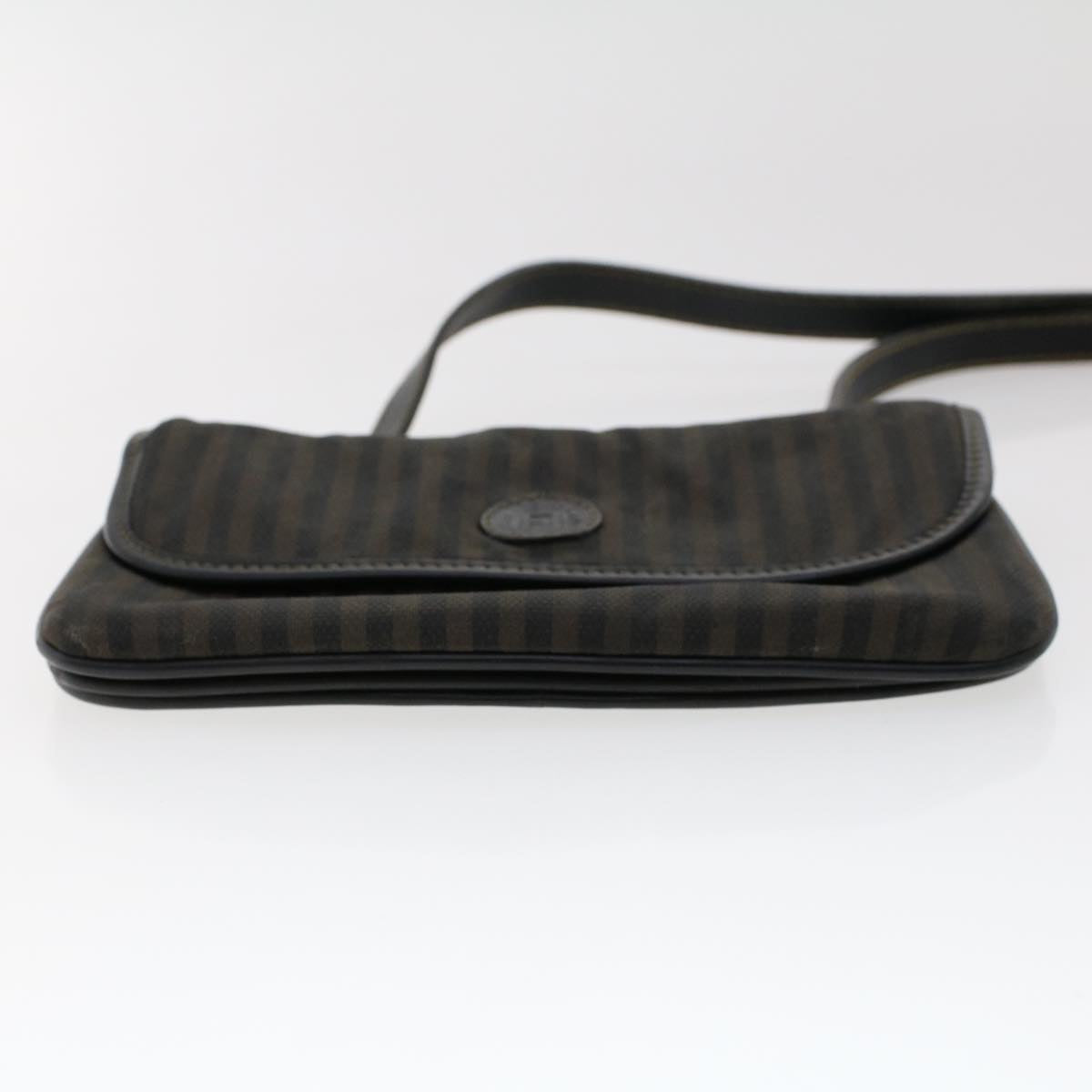 FENDI Pecan Canvas Shoulder Bag Leather Black Brown yb229