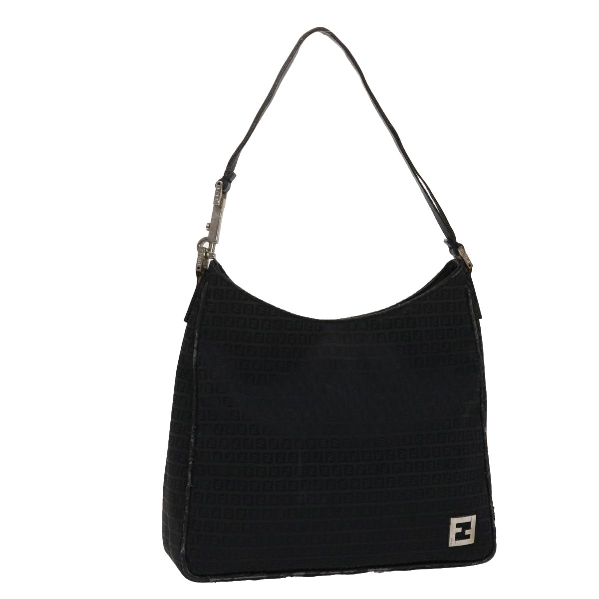 FENDI Zucchino Canvas Shoulder Bag Black yb237