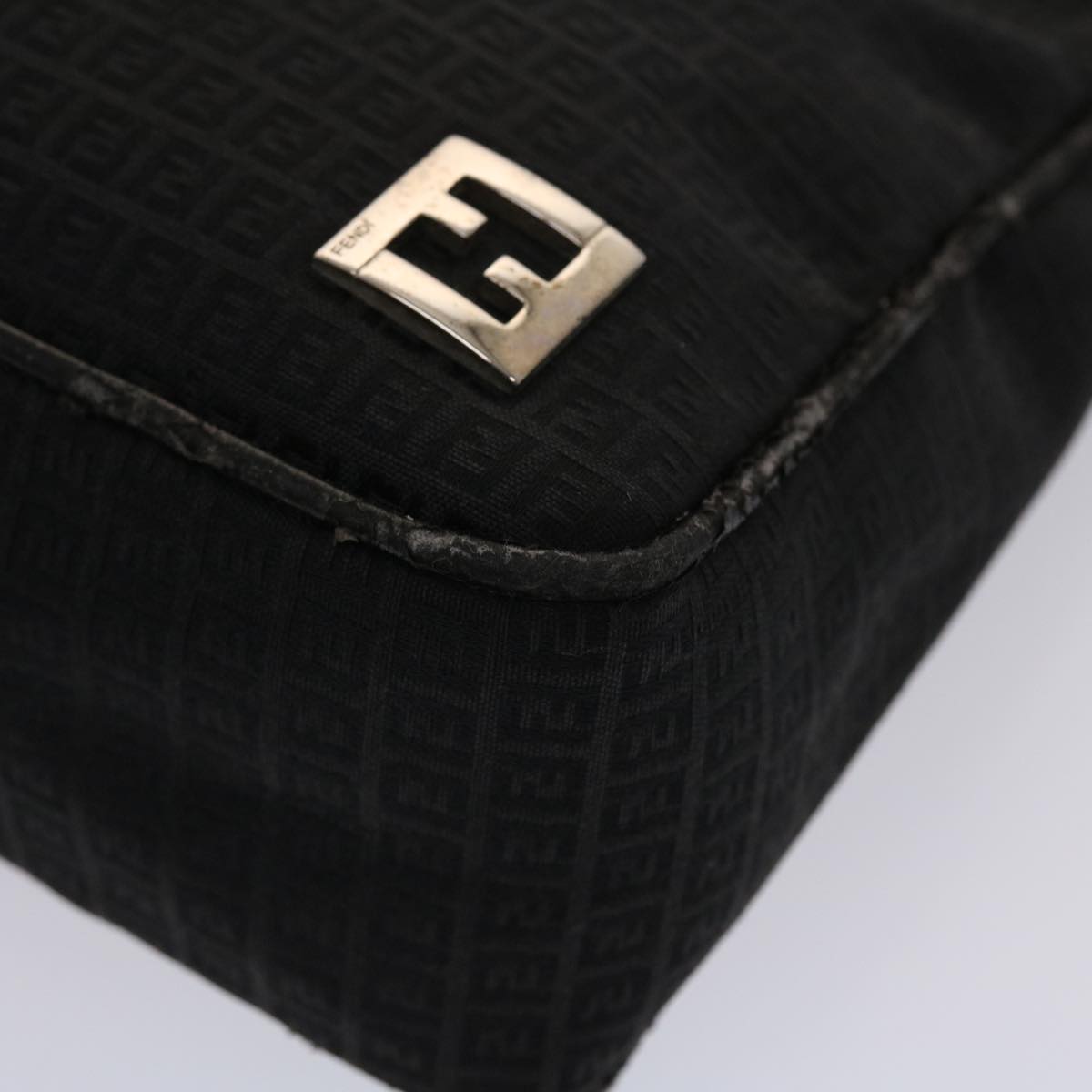 FENDI Zucchino Canvas Shoulder Bag Black yb237