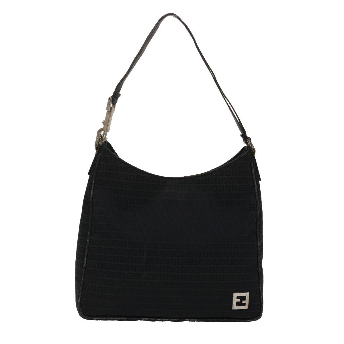 FENDI Zucchino Canvas Shoulder Bag Black yb237