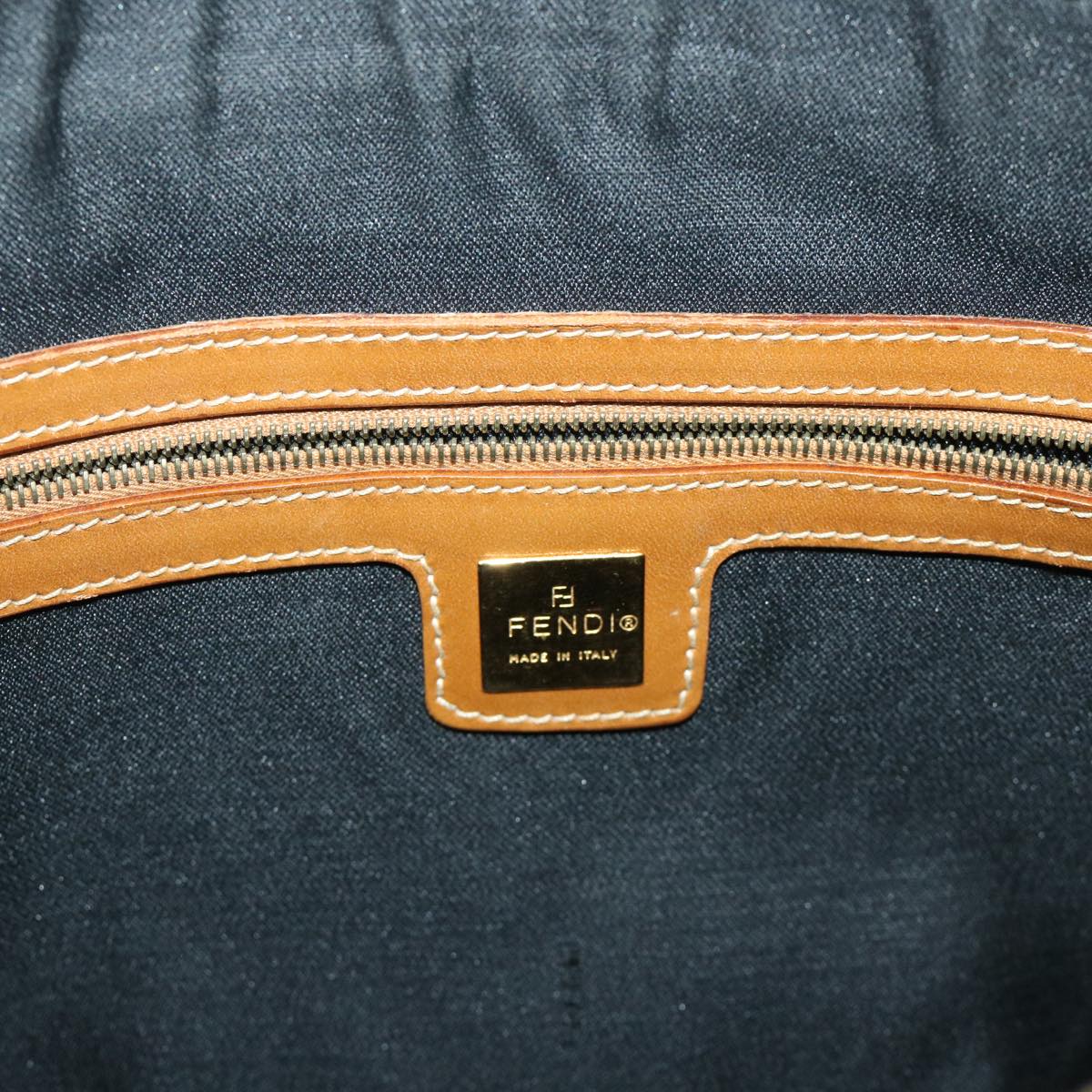 FENDI Pecan Canvas Shoulder Bag Brown Black yb253