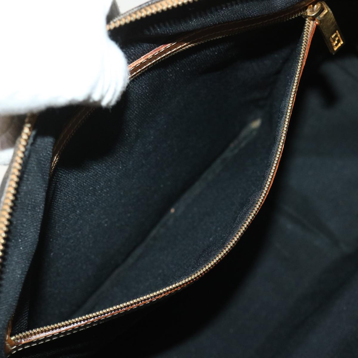 FENDI Pecan Canvas Shoulder Bag Brown Black yb253