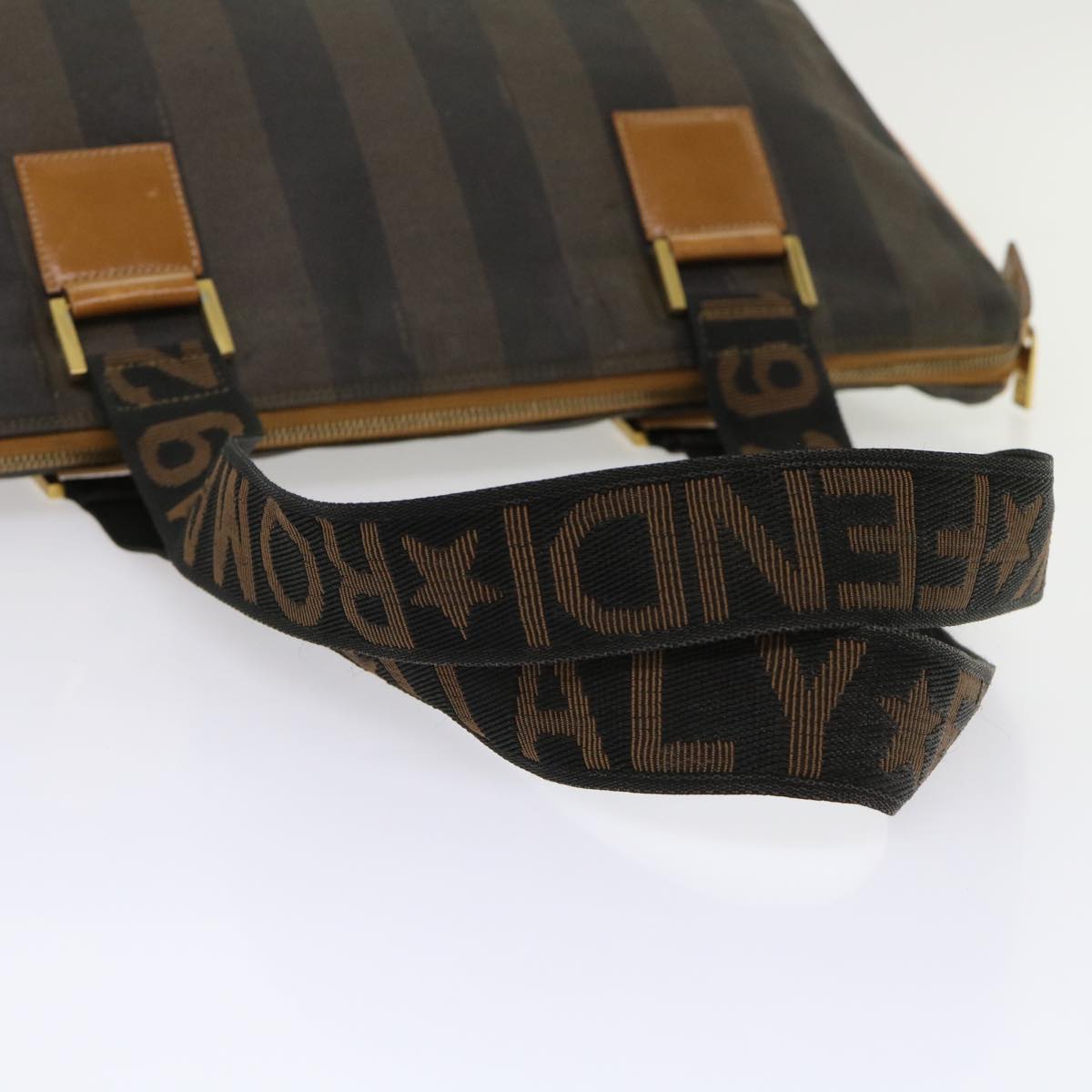 FENDI Pecan Canvas Shoulder Bag Brown Black yb253