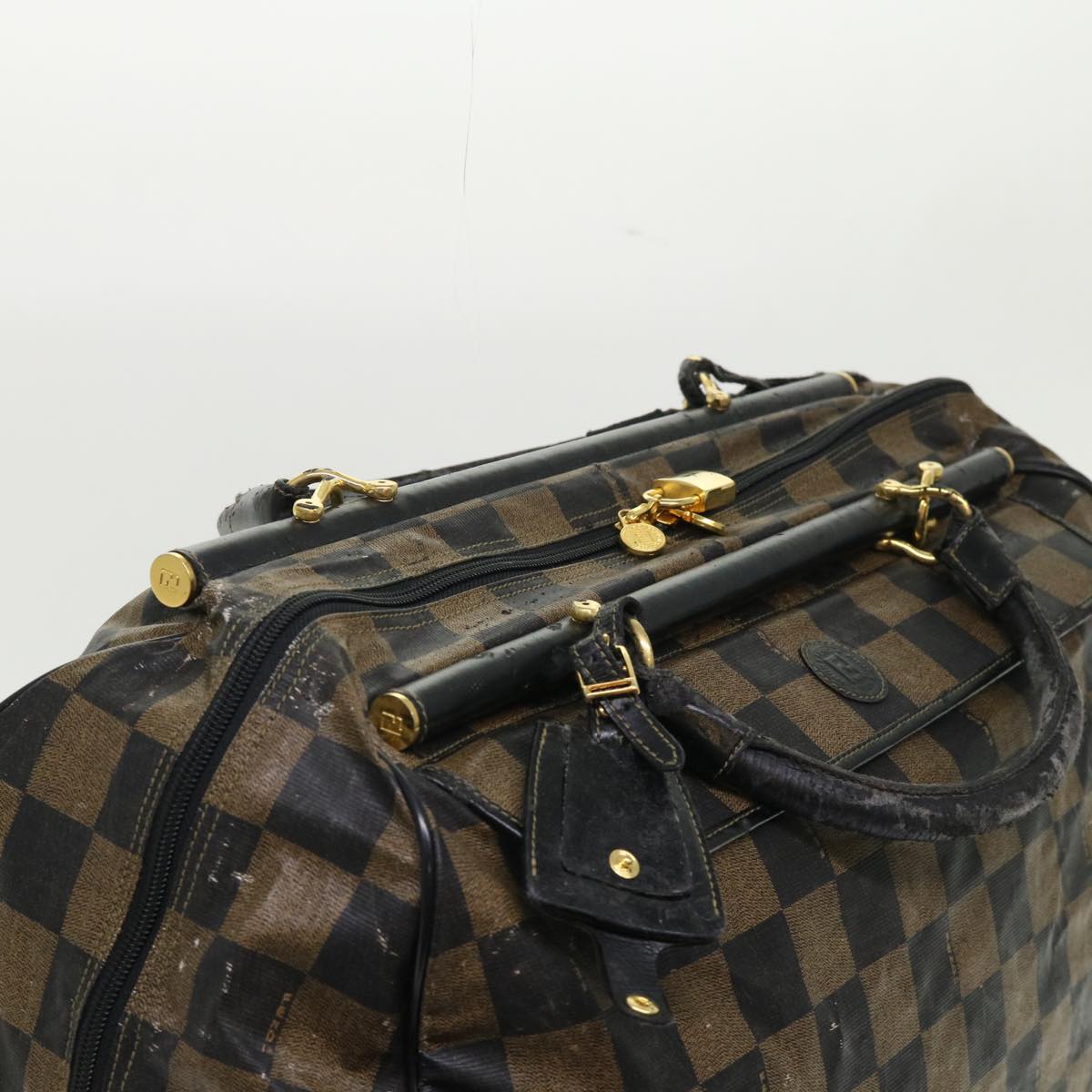 FENDI Pequin Zucchino Canvas Pouch Boston Bag Nylon 4Set Brown Black yb255