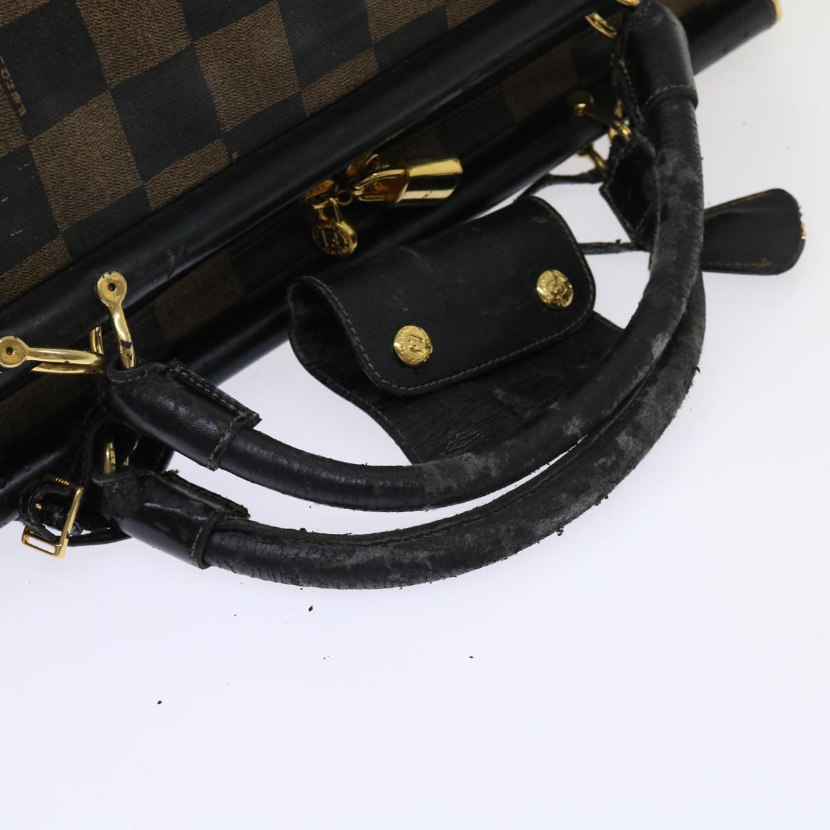 FENDI Pequin Zucchino Canvas Pouch Boston Bag Nylon 4Set Brown Black yb255