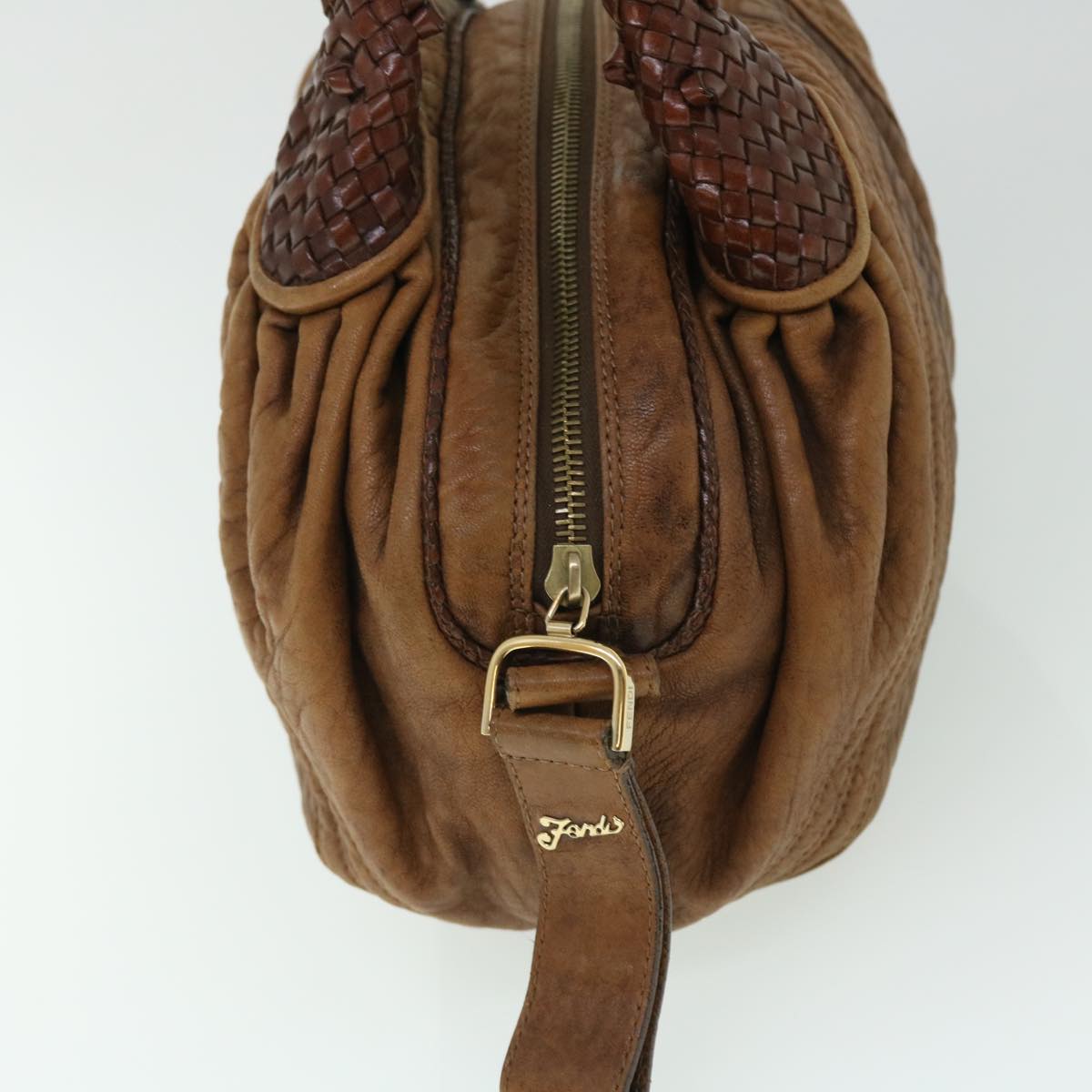 FENDI Spy Hand Bag Leather Brown yb290