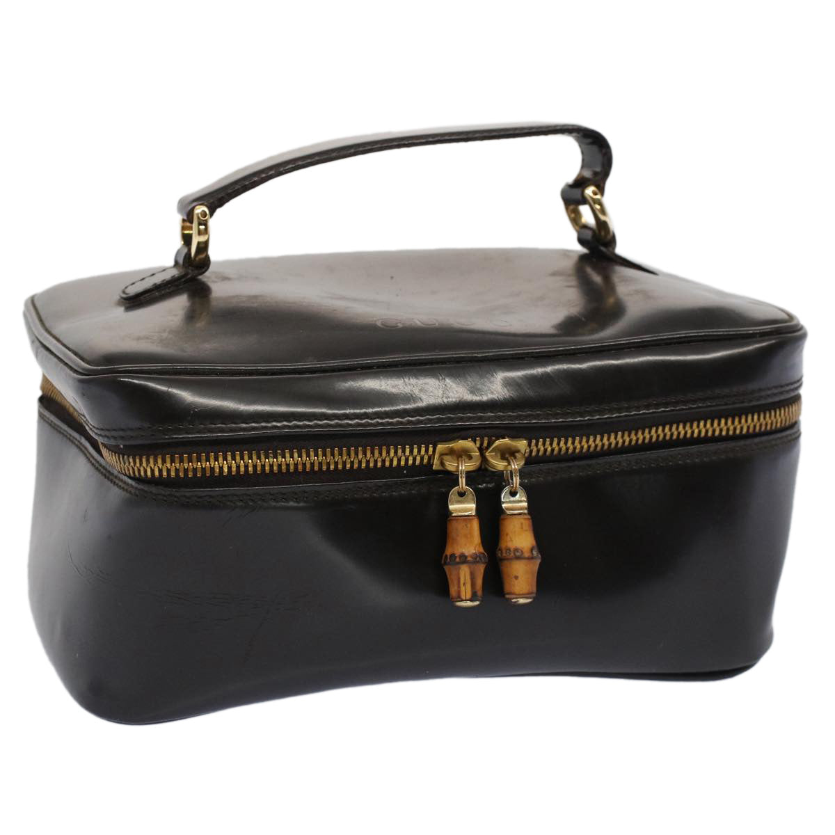 GUCCI Vanity Bamboo Cosmetic Pouch Leather Brown 032•1956 yb291